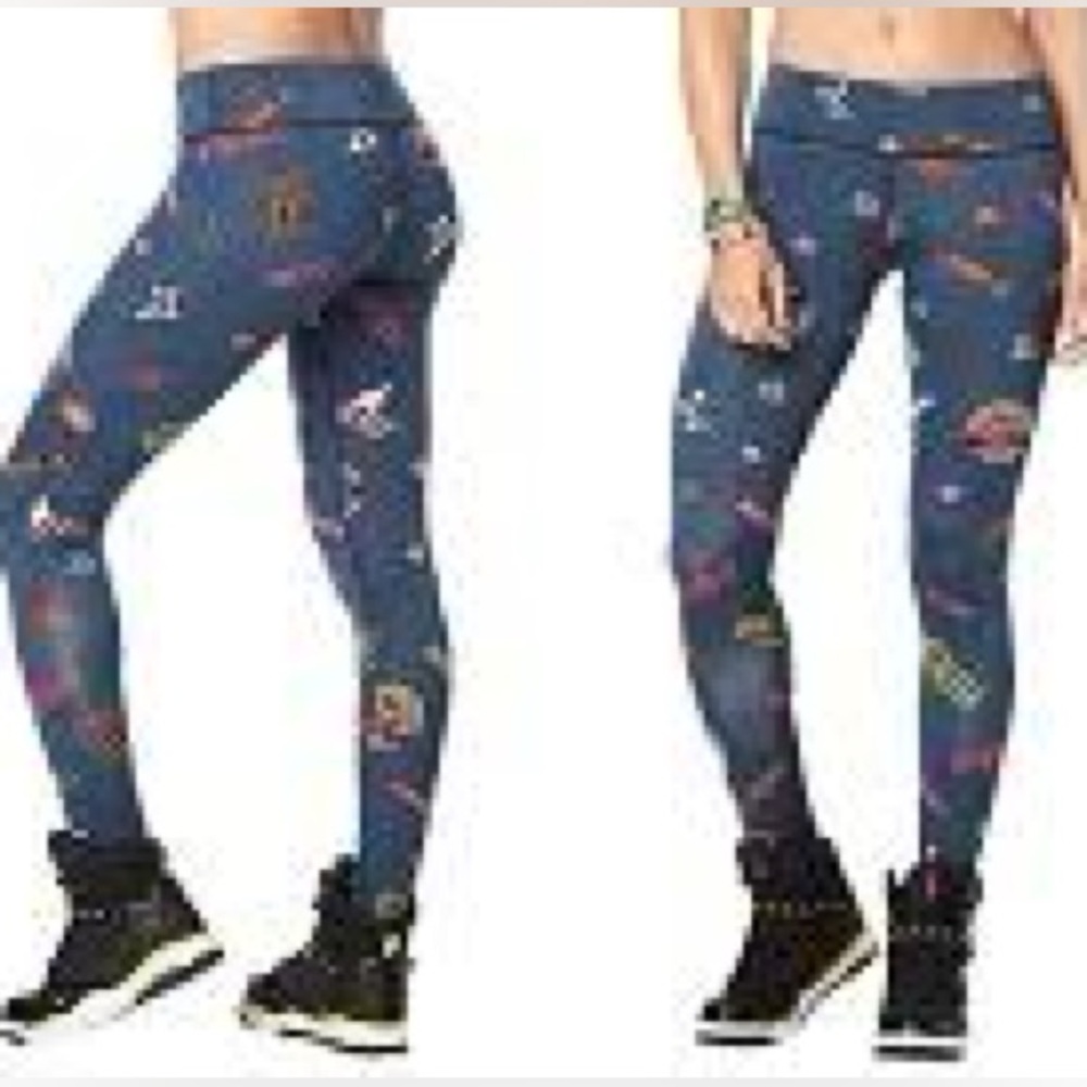 Zumba Fitness Women’s Leggings Blue All-Over Graphic Print Size L